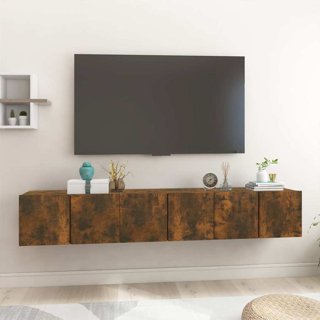 Mobili Porta TV Pensili 3 pz Rovere Fumo 60x30x30 cm 815869