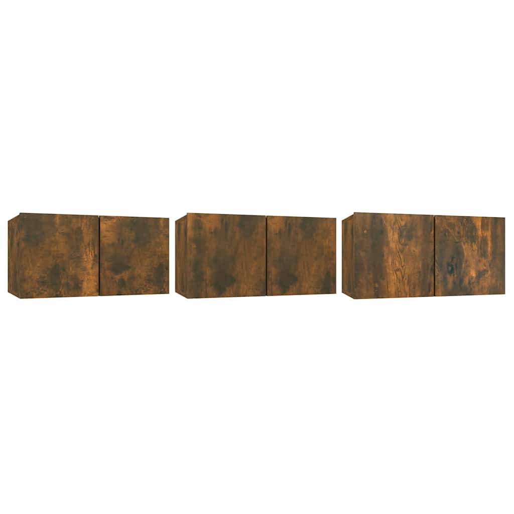Mobili Porta TV Pensili 3 pz Rovere Fumo 60x30x30 cm 815869