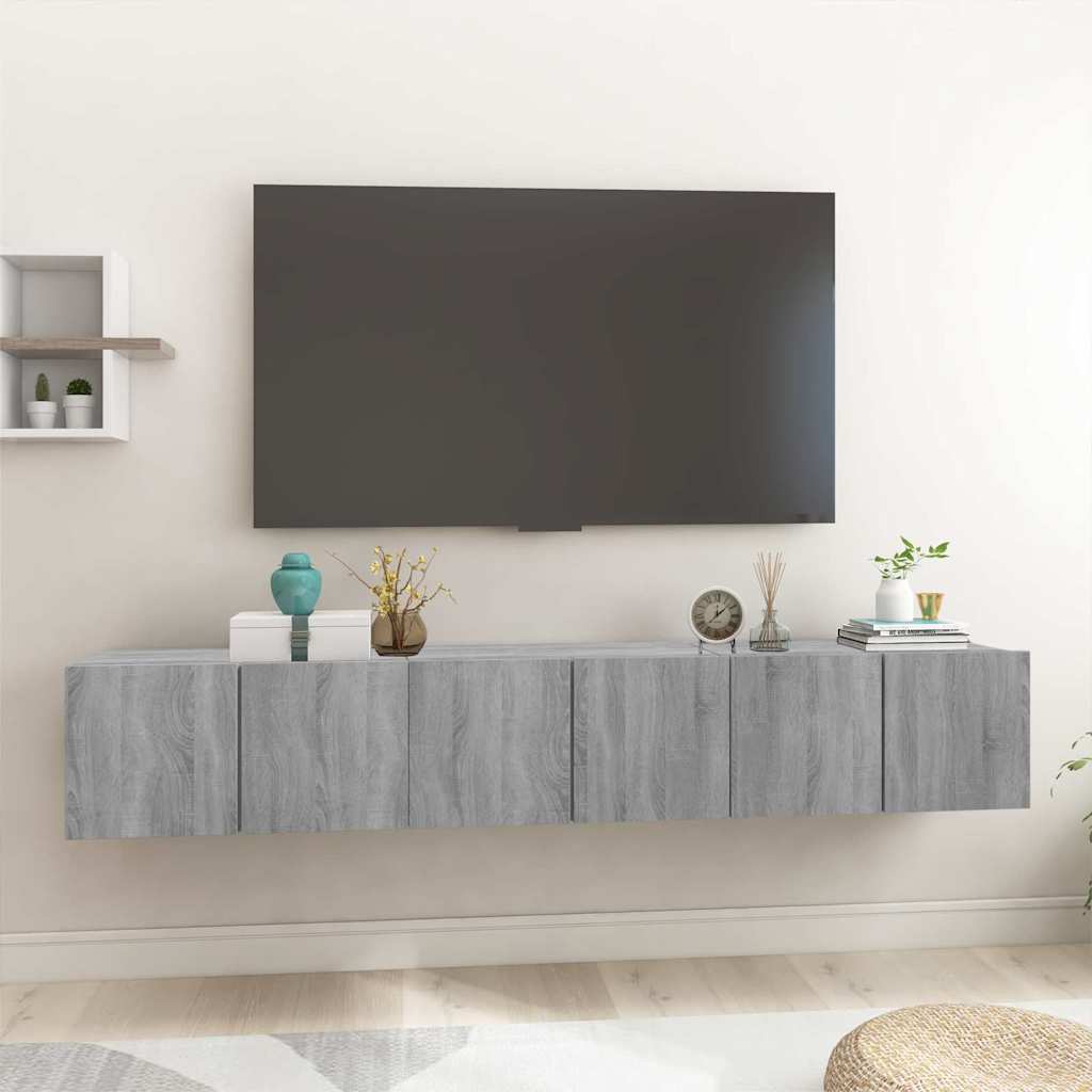 Mobili TV Pensili Grigio Sonoma 3 pz 60x30x30 Legno Multistrato 815872