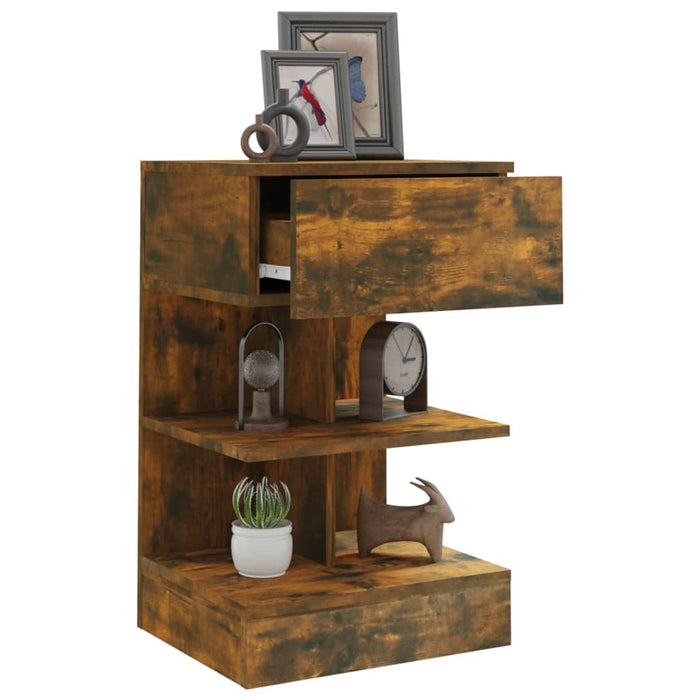 Comodino-Tavolino da notte Rovere Fumo 40x35x65 cm in Legno Multistrato