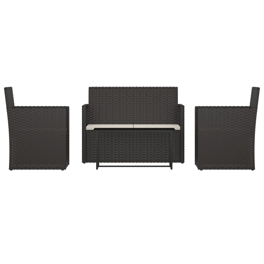 Set Salotto da Esterno 4 pz con Cuscini in Polyrattan Nero
