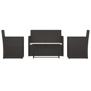 Set Salotto da Esterno 4 pz con Cuscini in Polyrattan Nero