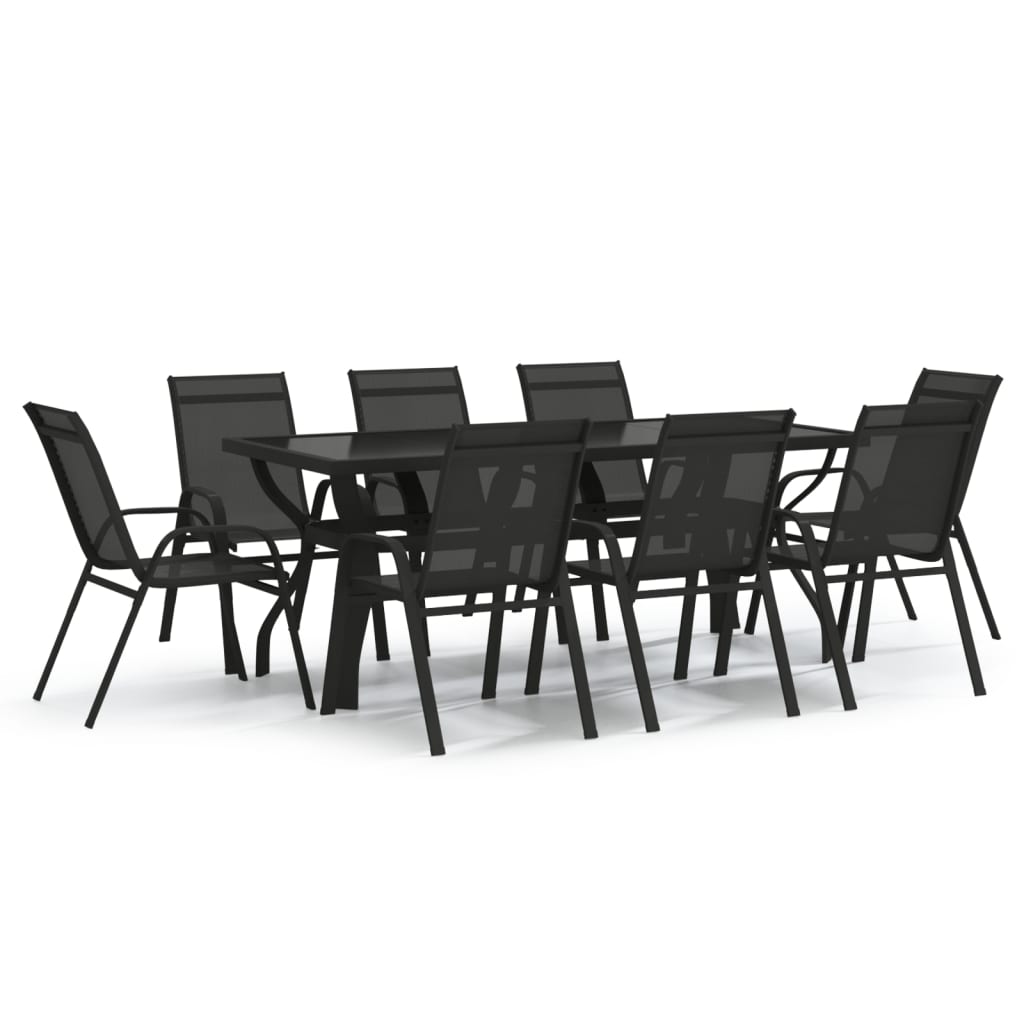 Set Mobili da Pranzo per Giardino 9 pz Nero 3095974