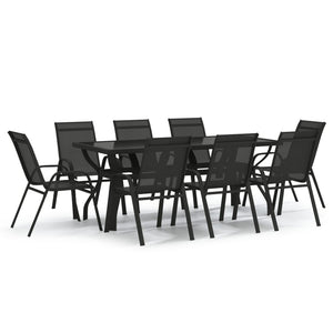 Set Mobili da Pranzo per Giardino 9 pz Nero 3095974