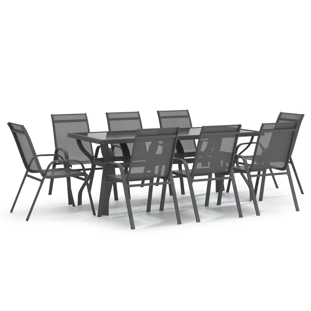 Set da Pranzo da Giardino 9 pz Grigio e Nero 3095976