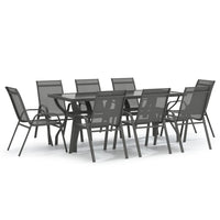 Set da Pranzo da Giardino 9 pz Grigio e Nero 3095976