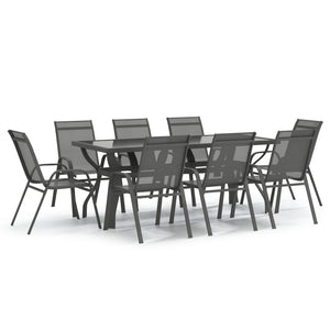 Set da Pranzo da Giardino 9 pz Grigio e Nero 3095976
