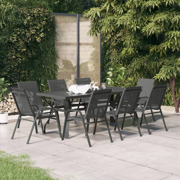 Set da Pranzo da Giardino 9 pz Grigio e Nero 3095976