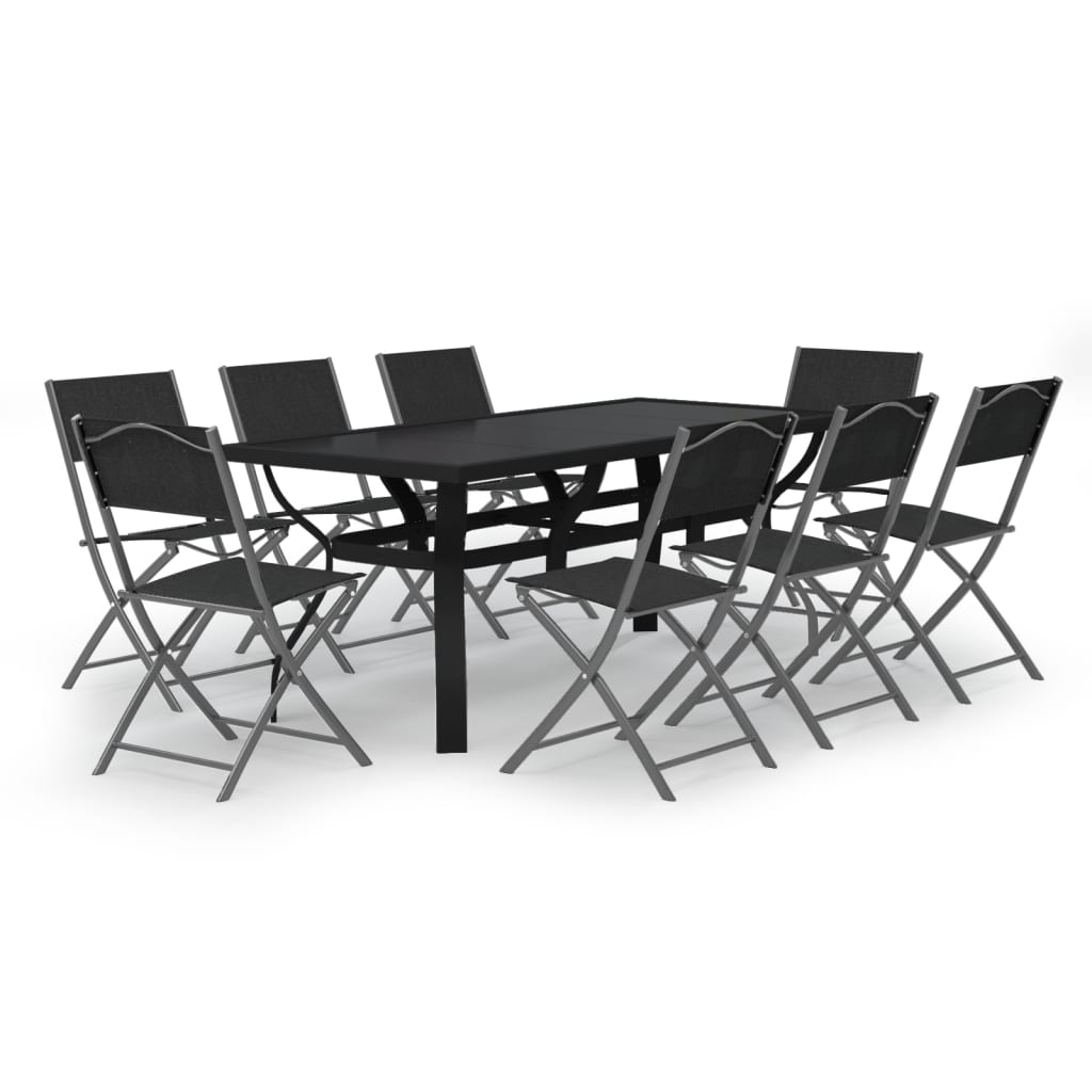 Set da Pranzo da Giardino 9 pz Grigio e Nero 3102921