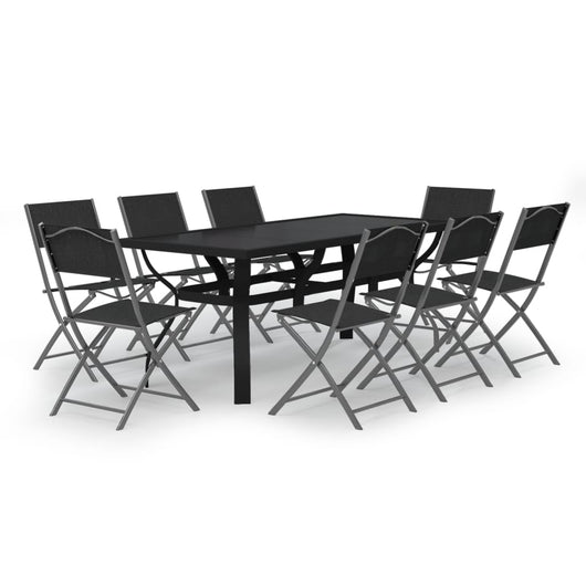 Set da Pranzo da Giardino 9 pz Grigio e Nero 3102921