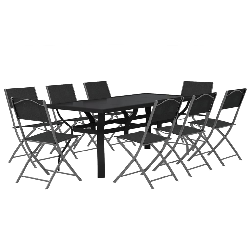 Set da Pranzo da Giardino 9 pz Grigio e Nero 3102921
