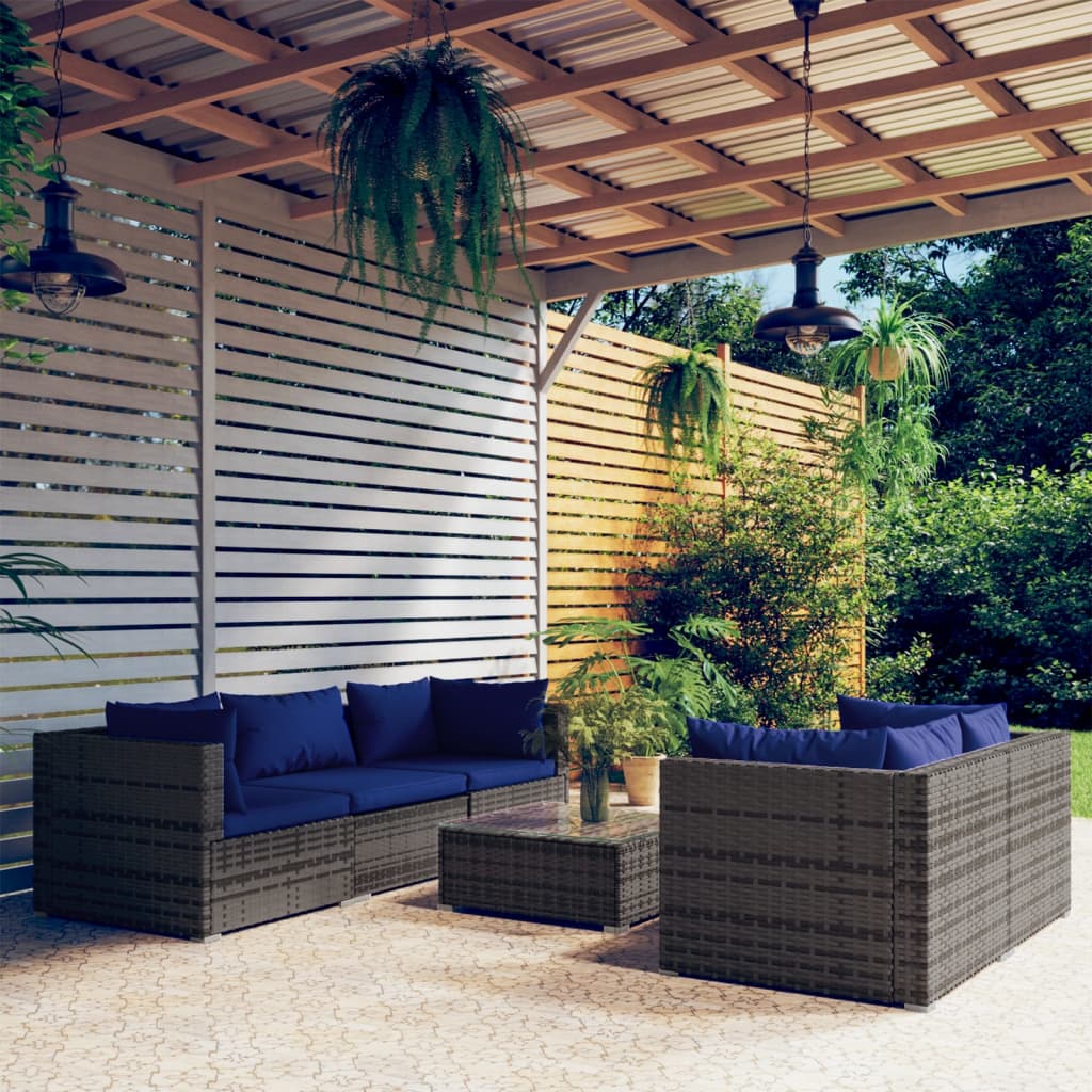Set Divani da Giardino 6 pz con Cuscini in Polyrattan Grigio 3101494