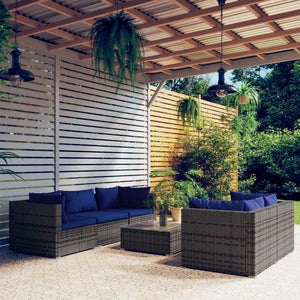 Set Divani da Giardino 6 pz con Cuscini in Polyrattan Grigio 3101494