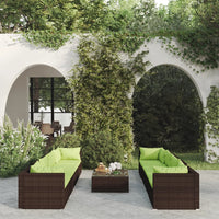 Set Divani da Giardino 9 pz con Cuscini in Polyrattan Marrone 3101516