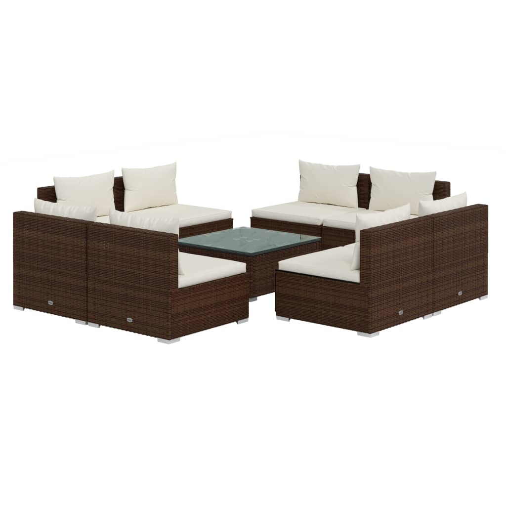 Set da Giardino 9 pz con Cuscini in Polyrattan Marrone cod mxl 42491