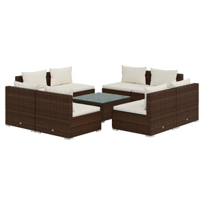Set da Giardino 9 pz con Cuscini in Polyrattan Marrone cod mxl 42491