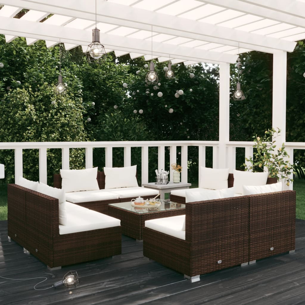 Set da Giardino 9 pz con Cuscini in Polyrattan Marrone cod mxl 42491