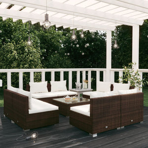 Set Divani da Giardino 9 pz con Cuscini in Polyrattan Marrone 3101546