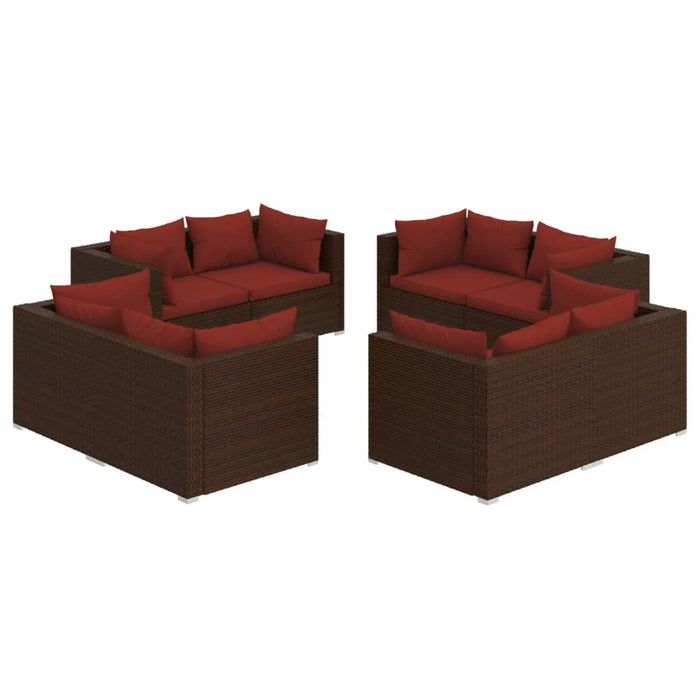 Set Divani da Giardino 8 pz con Cuscini in Polyrattan Marrone 3101555