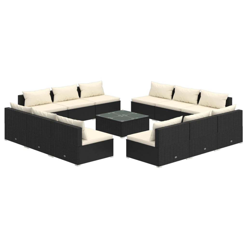 Set Divani da Giardino 13 pz con Cuscini in Polyrattan Nero 3101575