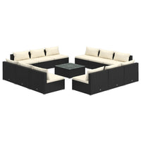 Set Divani da Giardino 13 pz con Cuscini in Polyrattan Nero 3101575