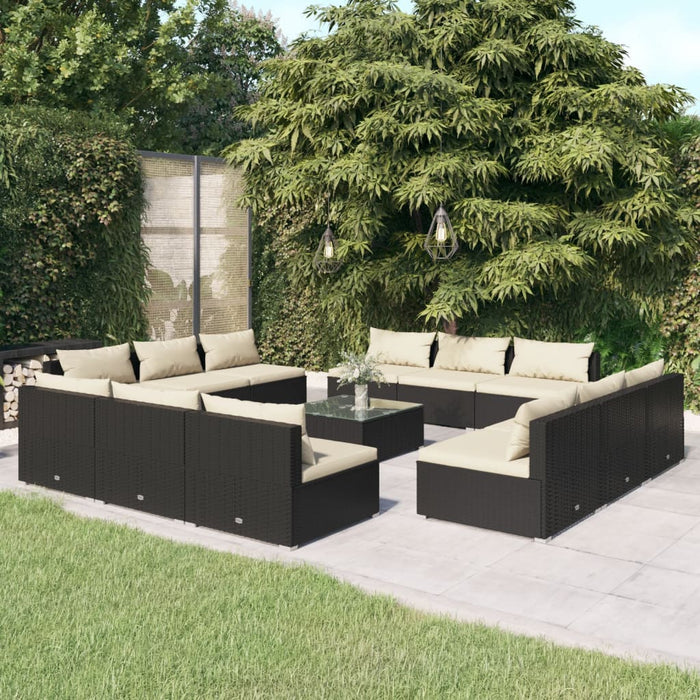 Set Divani da Giardino 13 pz con Cuscini in Polyrattan Nero 3101575