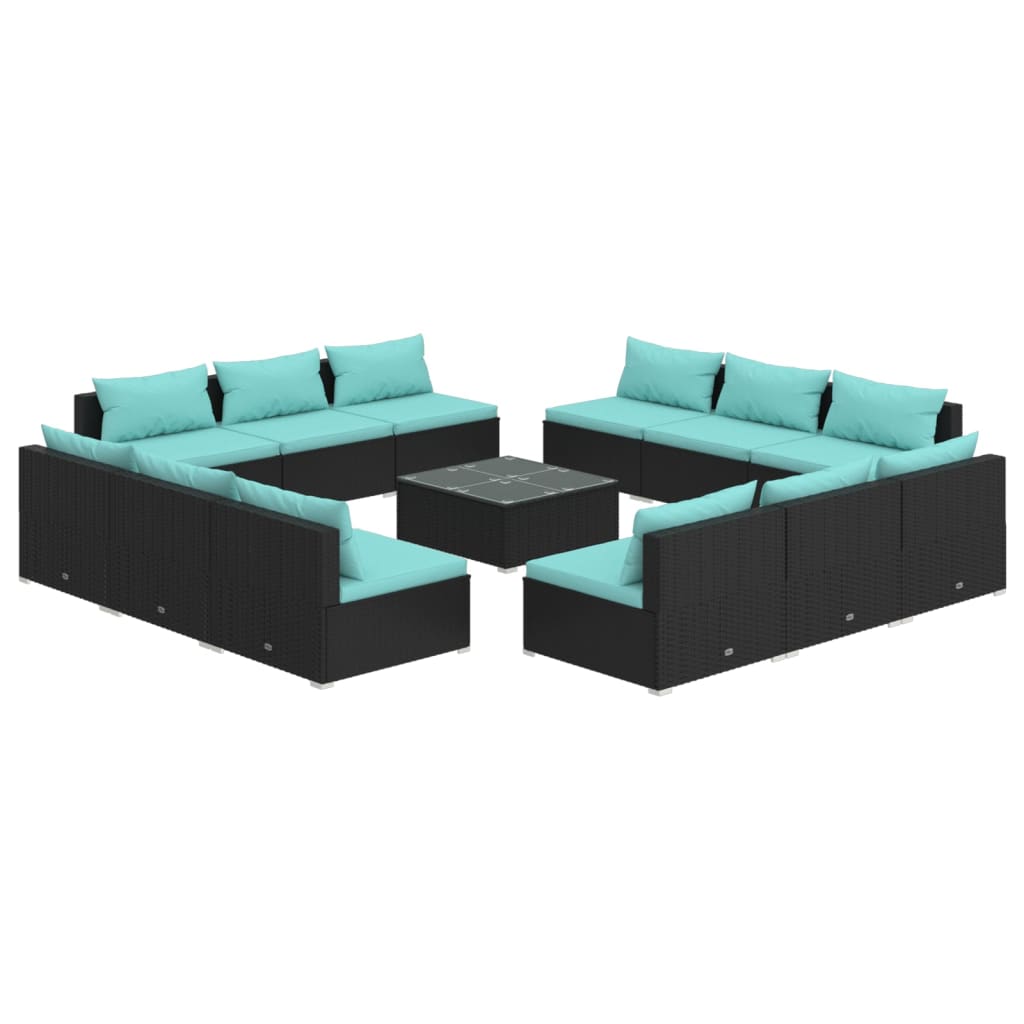 Set Divani da Giardino 13 pz con Cuscini in Polyrattan Nero 3101577