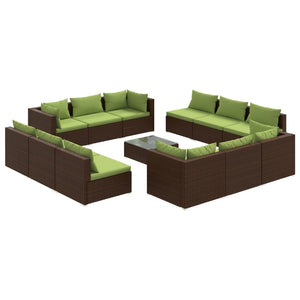 Set Divani da Giardino 13 pz con Cuscini in Polyrattan Marrone 3101596