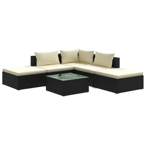 Set Salotto da Giardino 6 pz con Cuscini in Polyrattan Nero 3101599