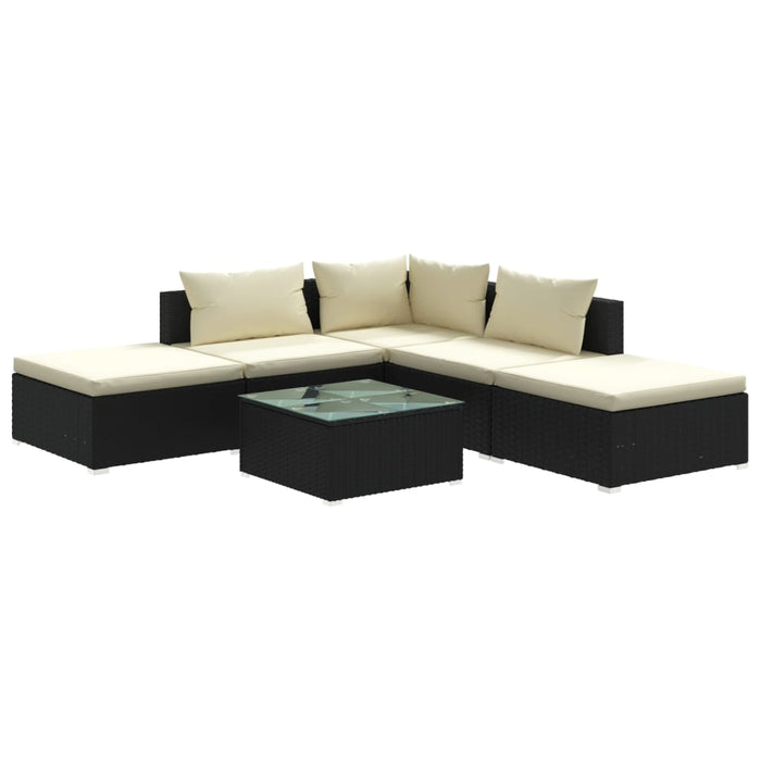 Set Salotto da Giardino 6 pz con Cuscini in Polyrattan Nero 3101599