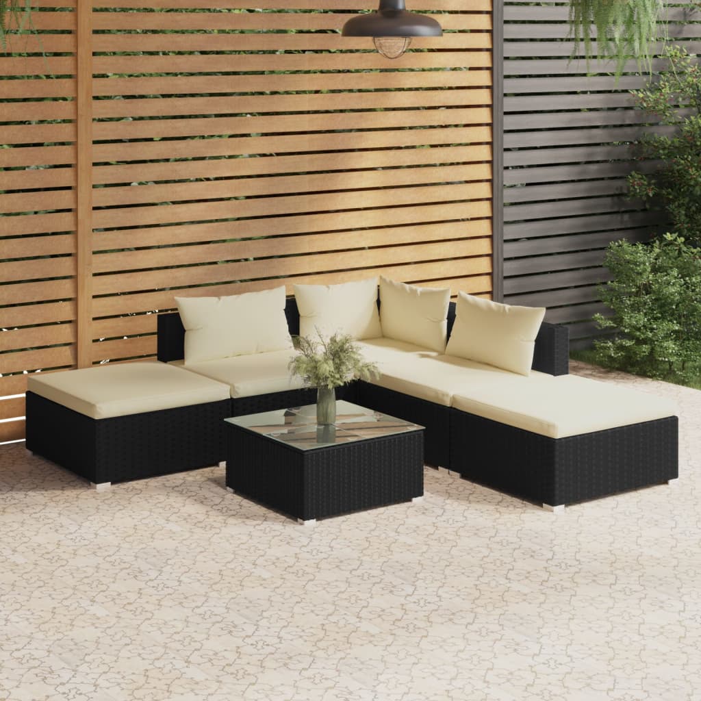 Set Salotto da Giardino 6 pz con Cuscini in Polyrattan Nero 3101599