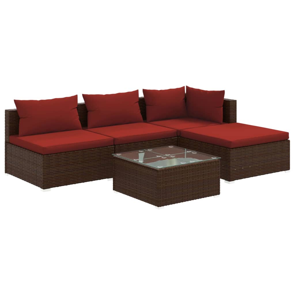 Set Divani da Giardino 5 pz con Cuscini in Polyrattan Marrone 3101619