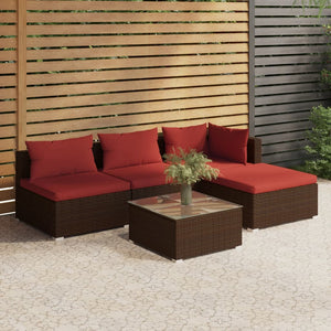 Set Divani da Giardino 5 pz con Cuscini in Polyrattan Marrone 3101619