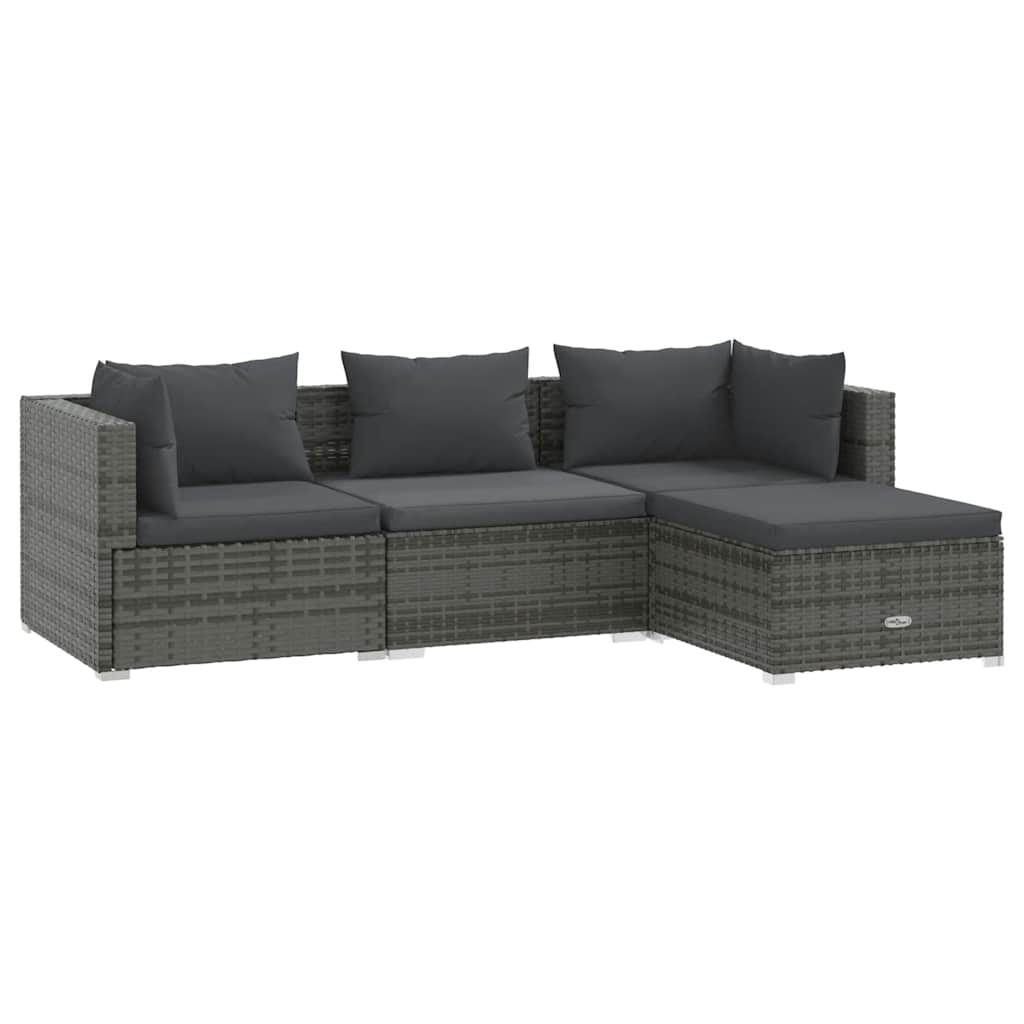 Set Divani da Giardino 4 pz con Cuscini in Polyrattan Grigio 3101645