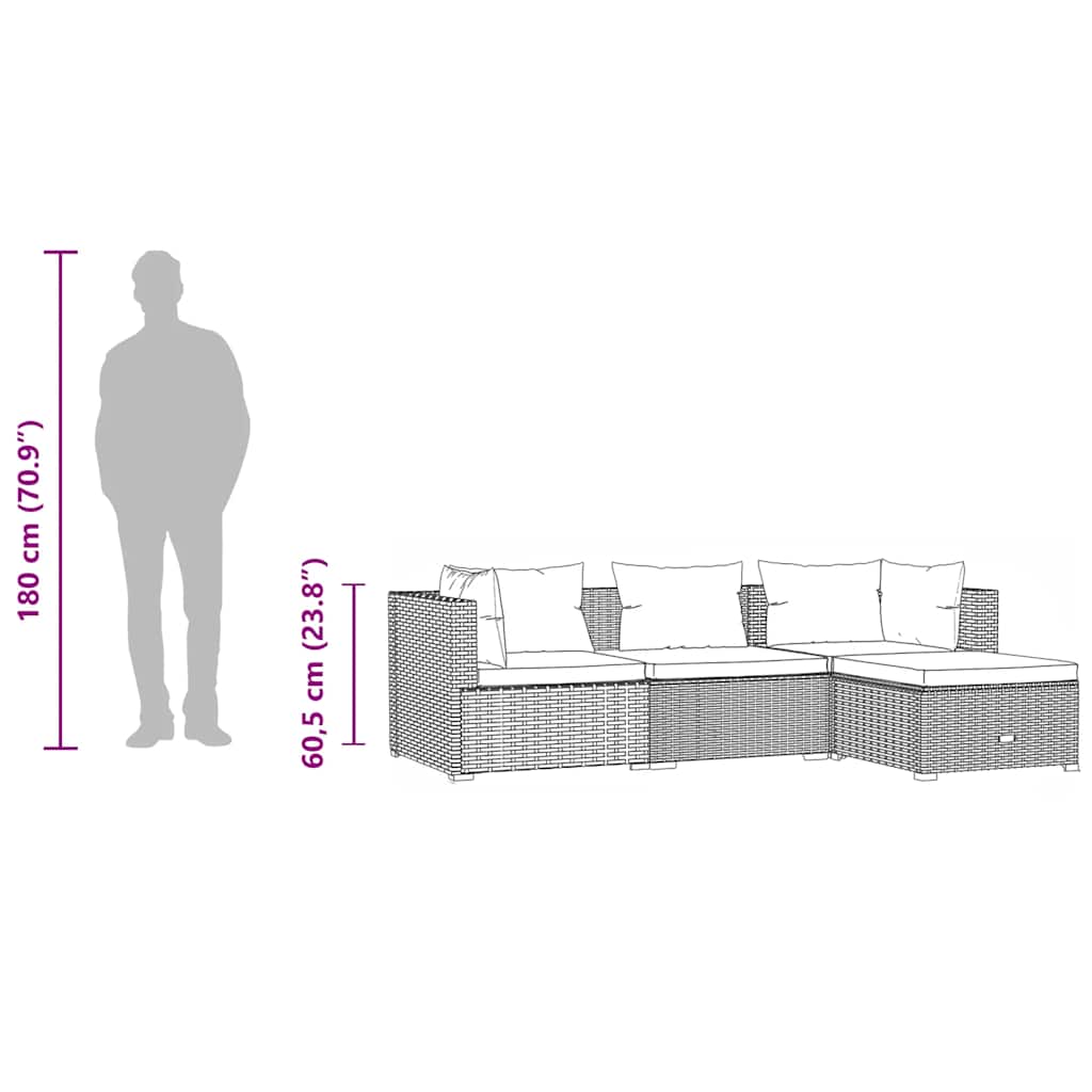 Set Divani da Giardino 4 pz con Cuscini in Polyrattan Grigio 3101645