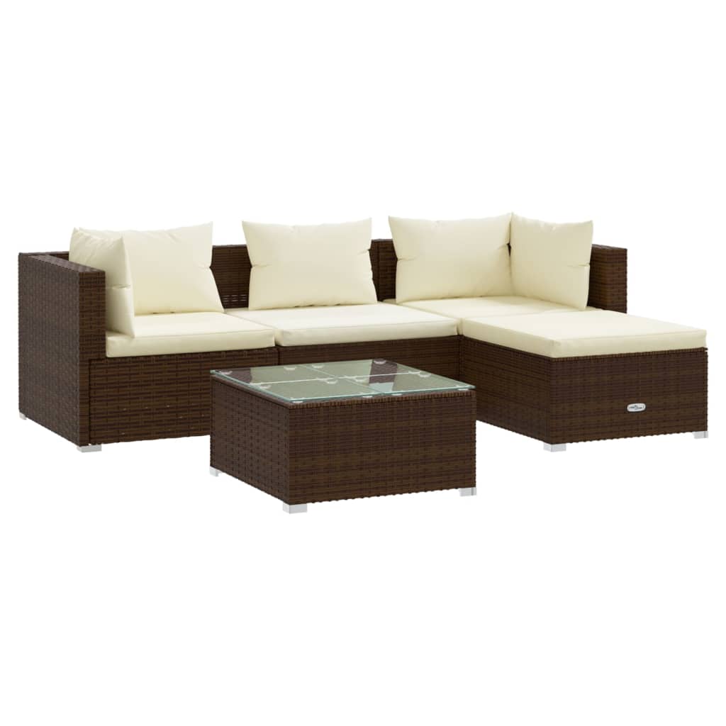 Set Divani da Giardino 5 pz con Cuscini in Polyrattan Marrone cod mxl 46500