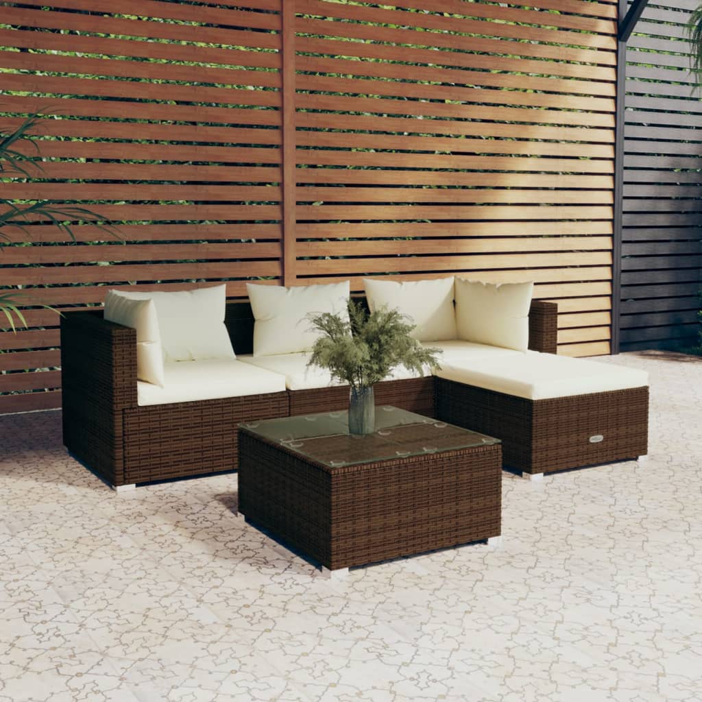 Set Divani da Giardino 5 pz con Cuscini in Polyrattan Marrone cod mxl 46500