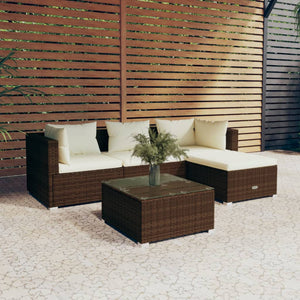 Set Divani da Giardino 5 pz con Cuscini in Polyrattan Marrone cod mxl 46500