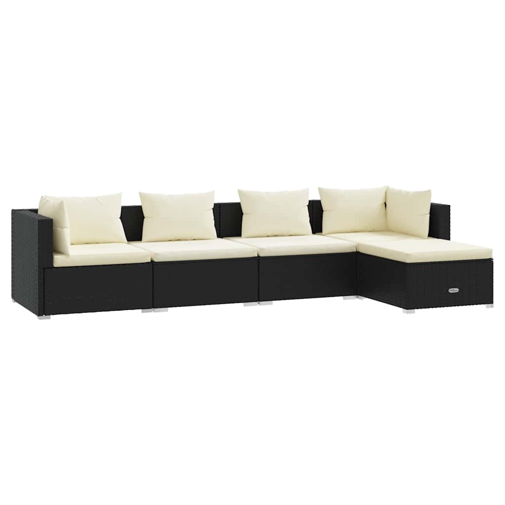 Set Salotto da Giardino 5 pz con Cuscini in Polyrattan Nero cod mxl 35603