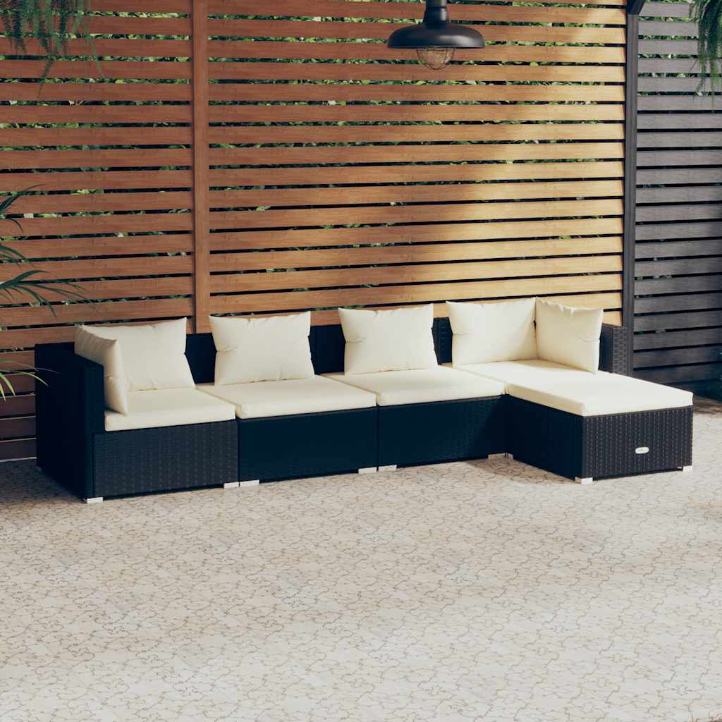 Set Salotto da Giardino 5 pz con Cuscini in Polyrattan Nero cod mxl 35603