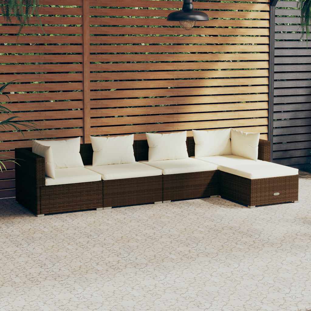 Set Divani da Giardino 5 pz con Cuscini in Polyrattan Marrone 3101658