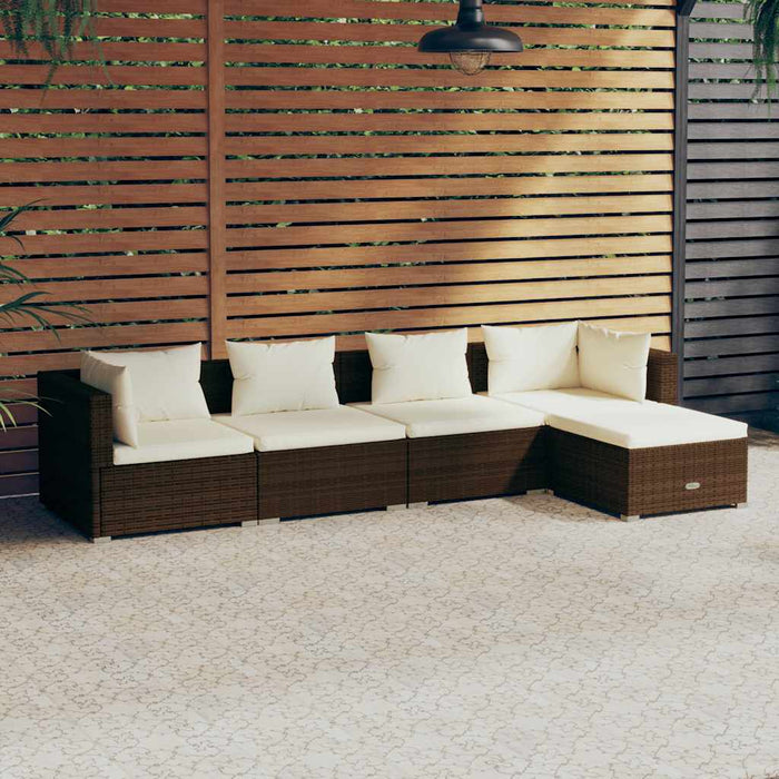 Set Divani da Giardino 5 pz con Cuscini in Polyrattan Marrone 3101658