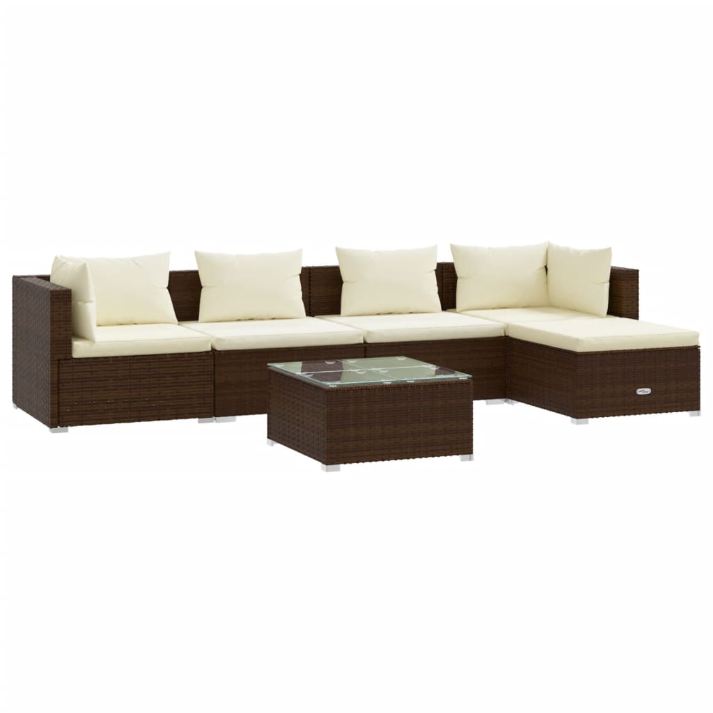 Set Divani da Giardino 6 pz con Cuscini in Polyrattan Marrone 3101666