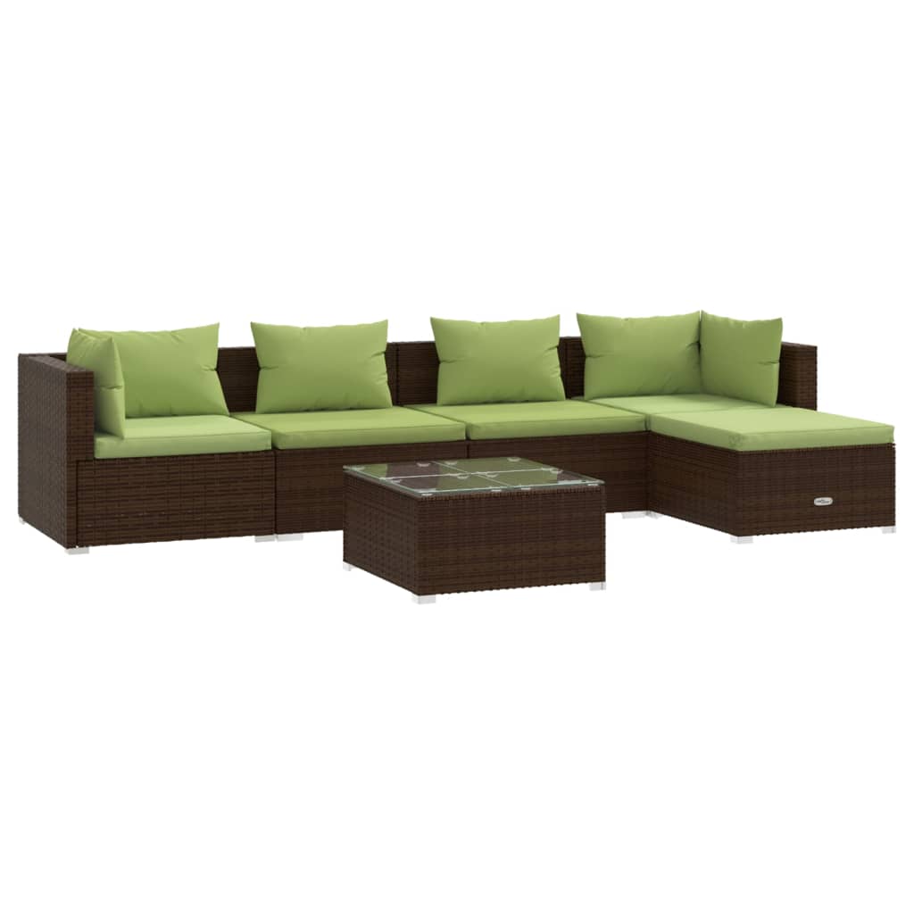 Set Divani da Giardino 6 pz con Cuscini in Polyrattan Marrone 3101668
