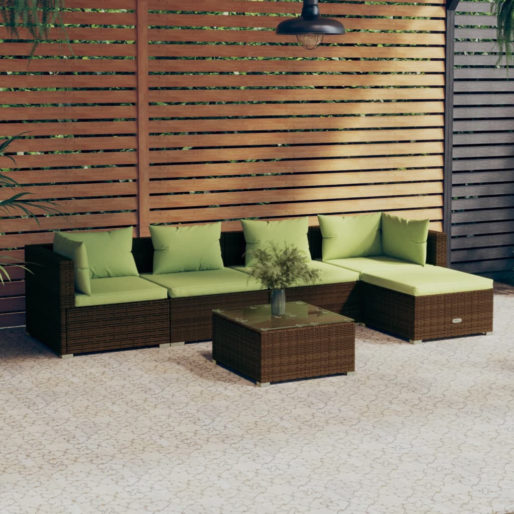 Set Divani da Giardino 6 pz con Cuscini in Polyrattan Marrone 3101668