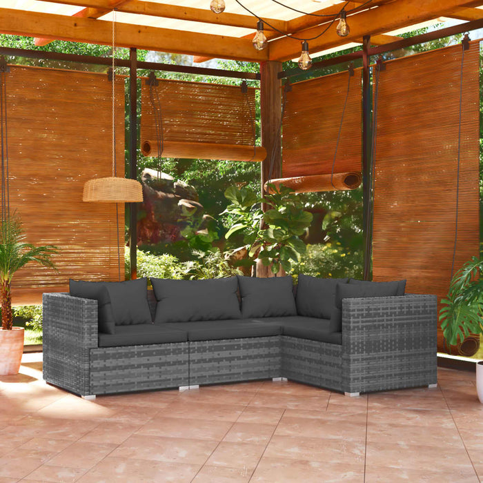 Set Divani da Giardino 4 pz con Cuscini in Polyrattan Grigio 3101677