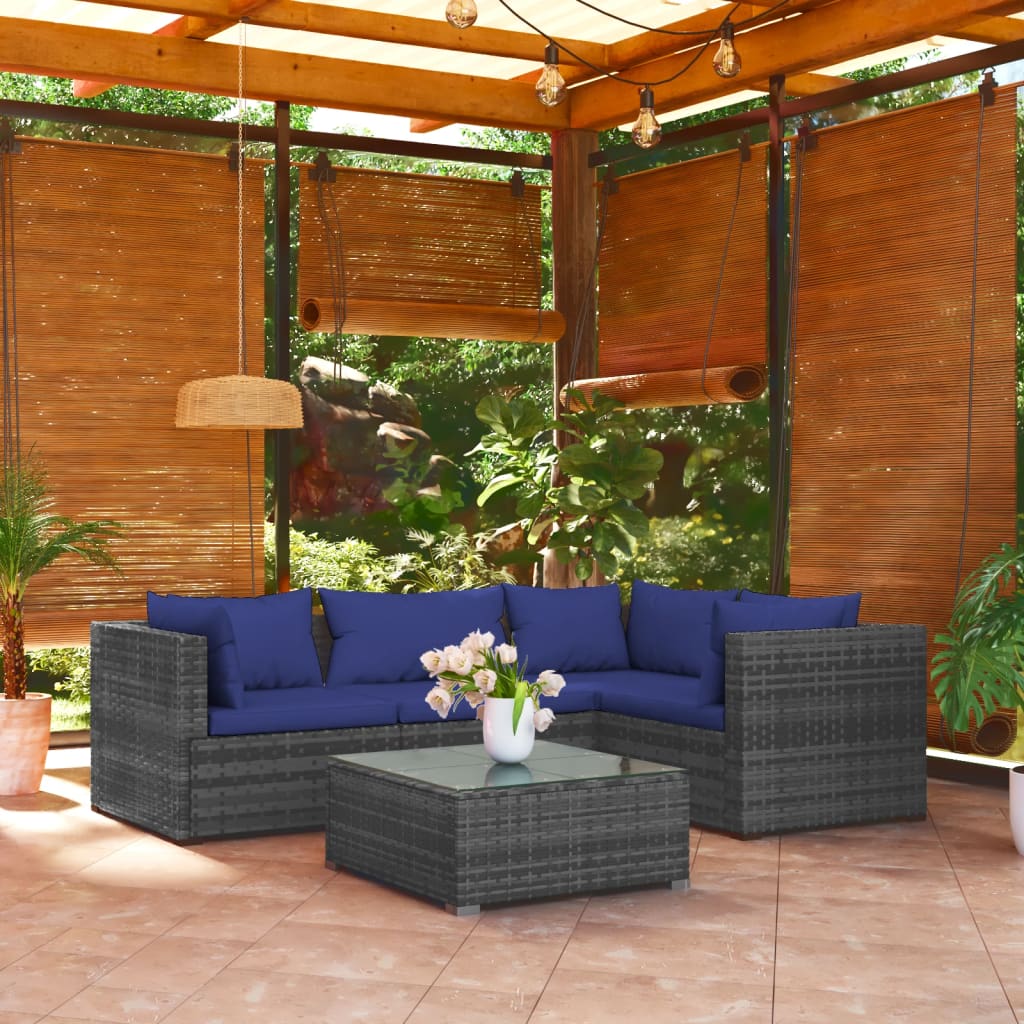 Set Divani da Giardino 5 pz con Cuscini in Polyrattan Grigio 3101686