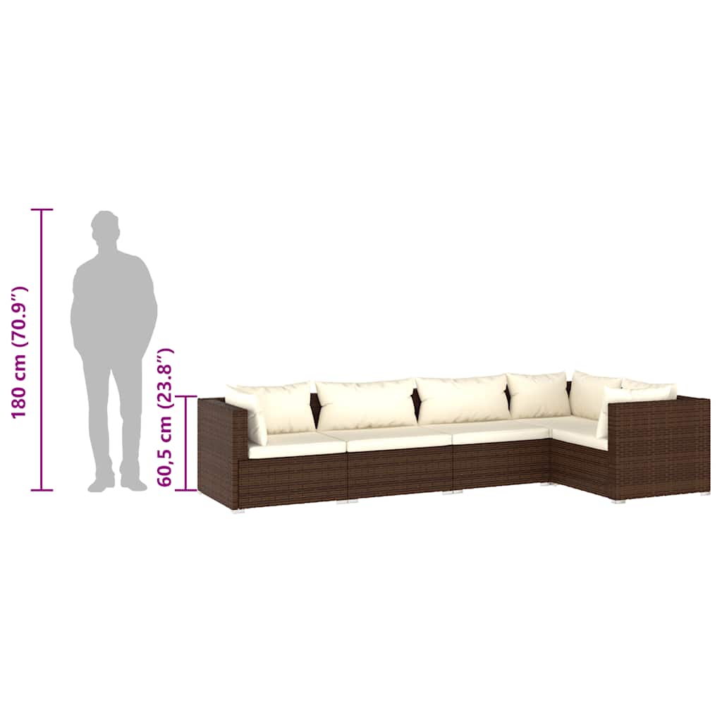 Set Divani da Giardino 5 pz con Cuscini in Polyrattan Marrone 3101690