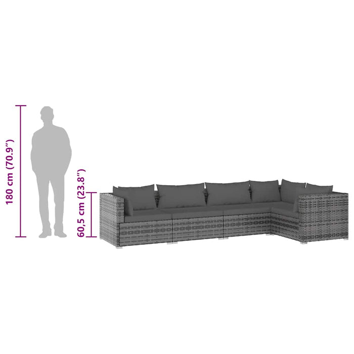 Set Divani da Giardino 5 pz con Cuscini in Polyrattan Grigio 3101693