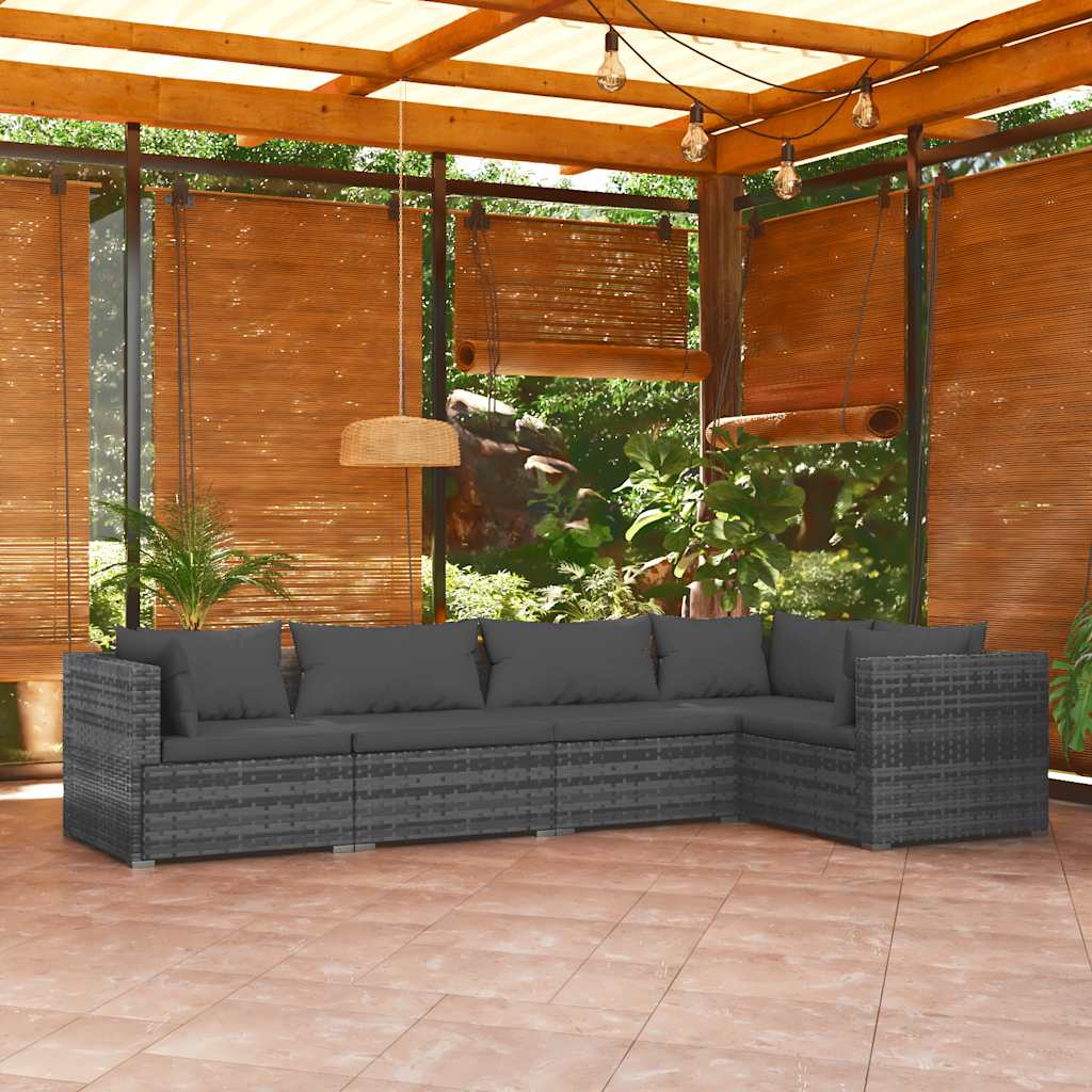 Set Divani da Giardino 5 pz con Cuscini in Polyrattan Grigio 3101693